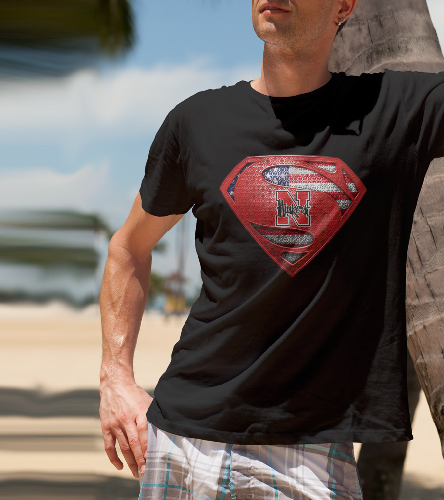 Nebraska Cornhuskers Superman Logo With American Flag T-Shirt