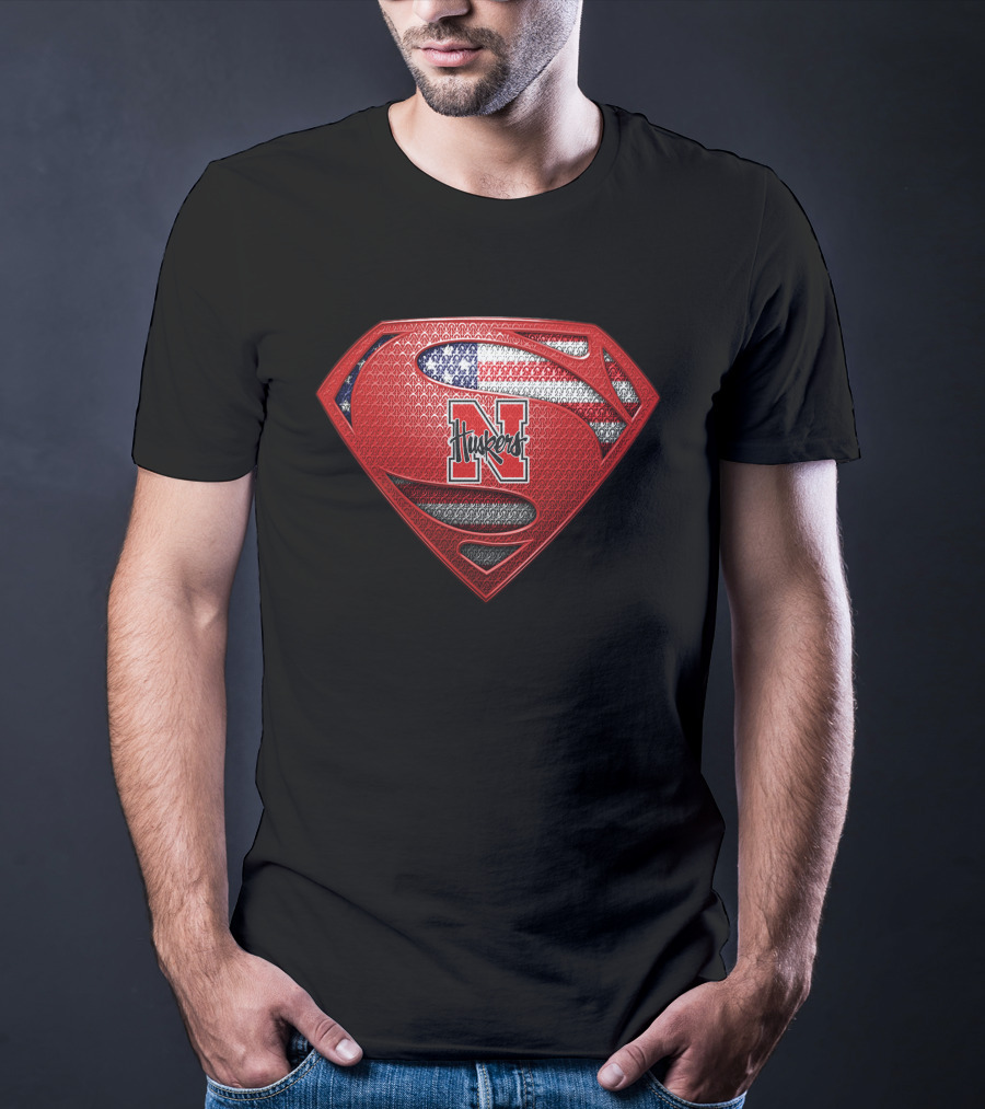 Nebraska Cornhuskers Superman Logo With American Flag T-Shirt