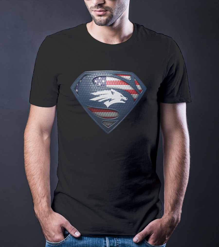 Nevada Wolf Pack Superman Emblem With American Flag T-Shirt