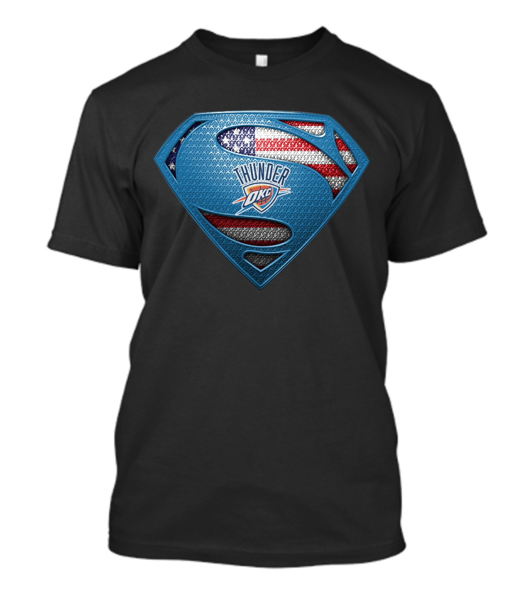 Superman Shield With Oklahoma City Thunder Okc Logo And American Flag T-Shirt