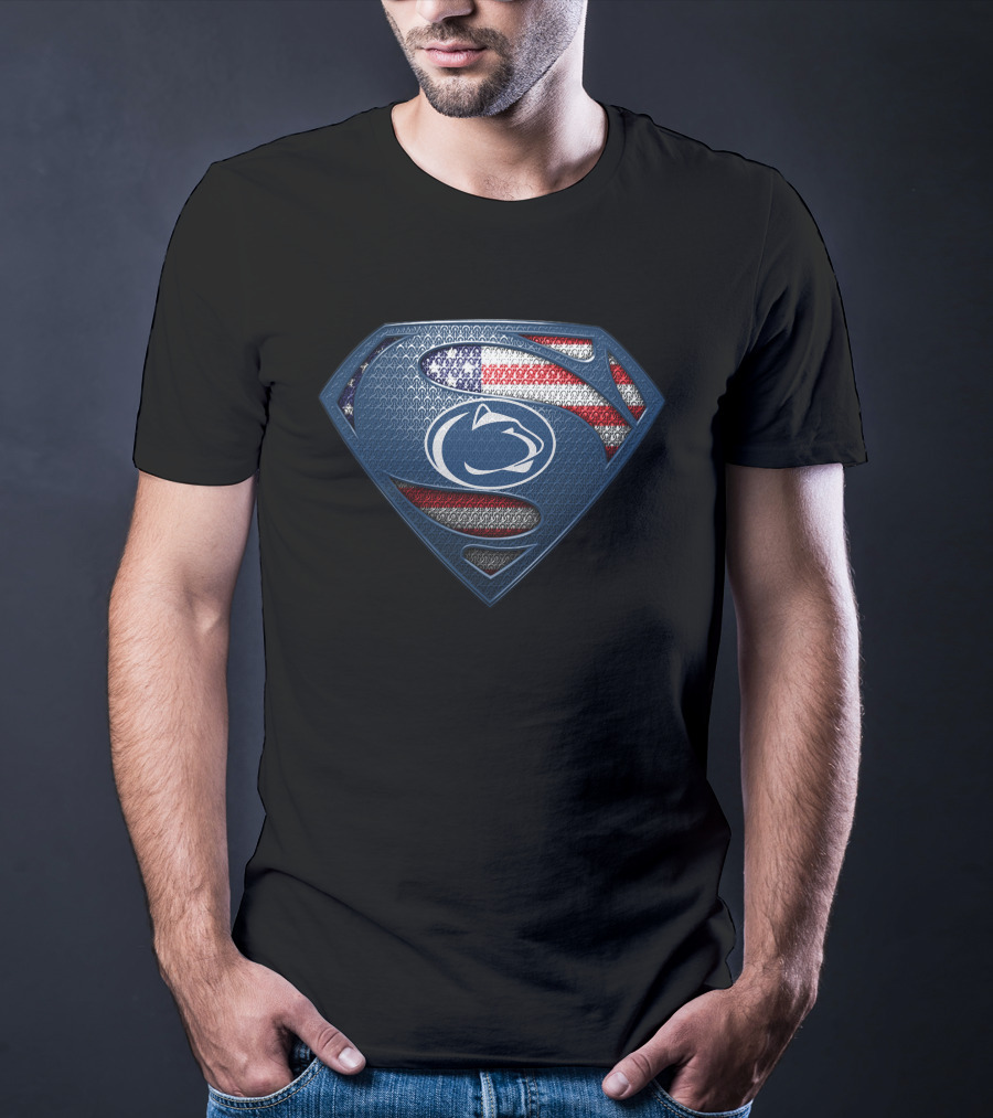 Penn State Nittany Lions Superman Shield American Flag T-Shirt
