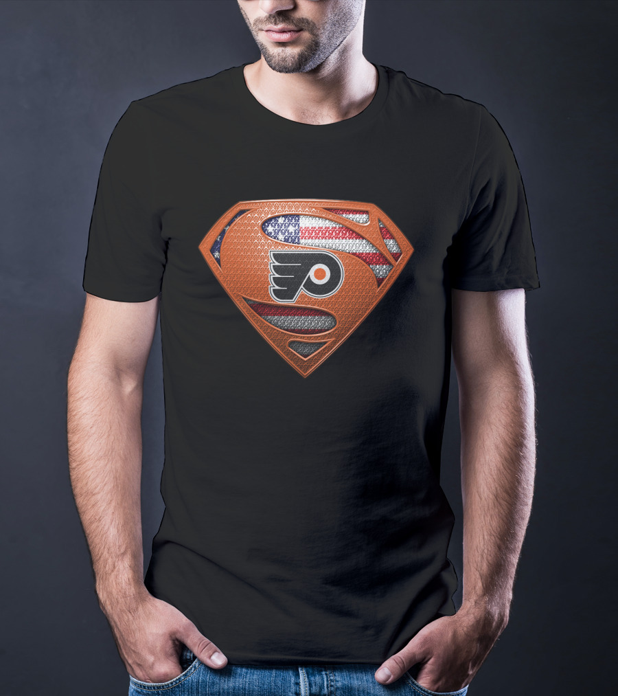 Philadelphia Flyers Superman Shield American Flag T-Shirt