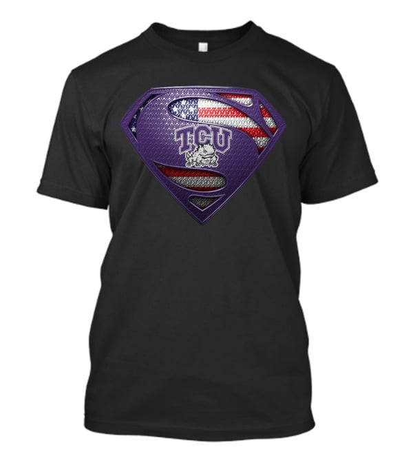 Tcu Horned Frogs Superman Logo Purple American Flag Theme T-Shirt