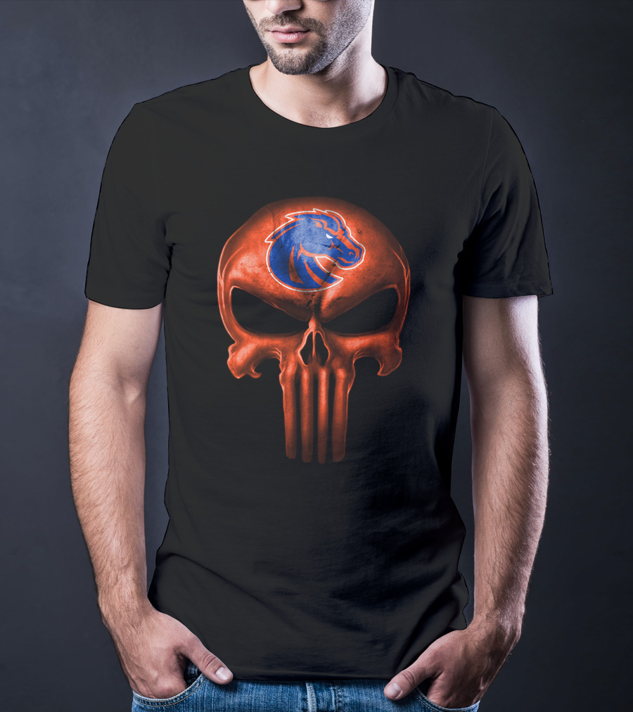 Boise State Broncos Skull Logo Punisher Inspired T-Shirt