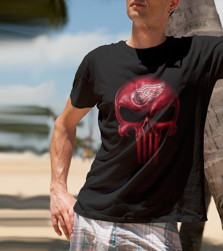 Detroit Red Wings Punisher Skull T-Shirt