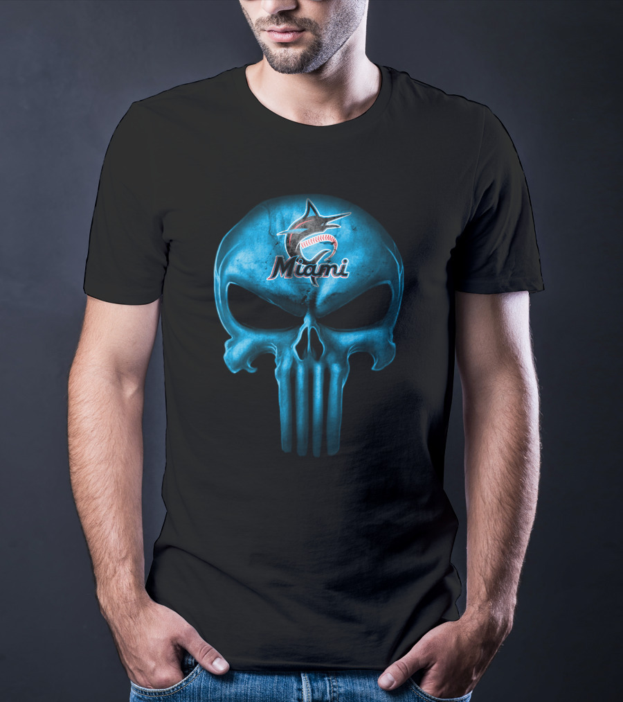 Miami Marlins Skull Logo Baseball Fusion T-Shirt