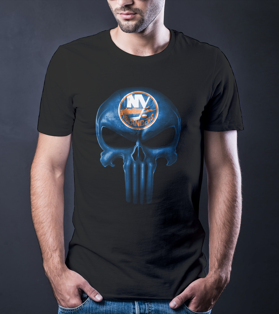 New York Islanders Skull Logo Dark Blue Punisher Style T-Shirt