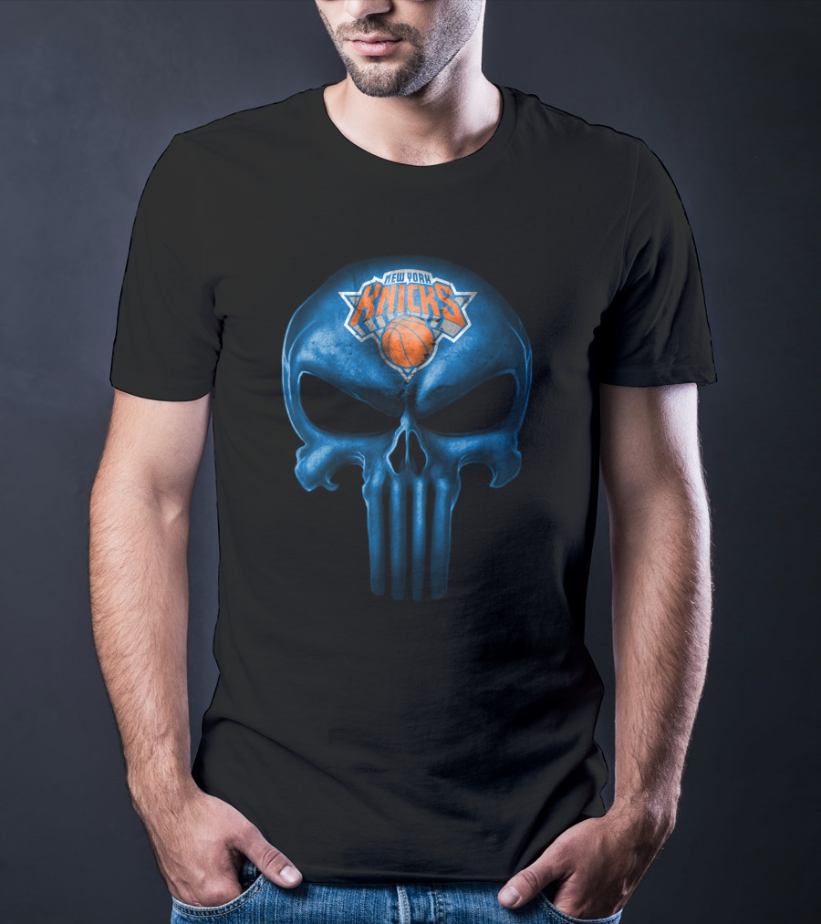 New York Knicks Skull Basketball Logo Fusion T-Shirt