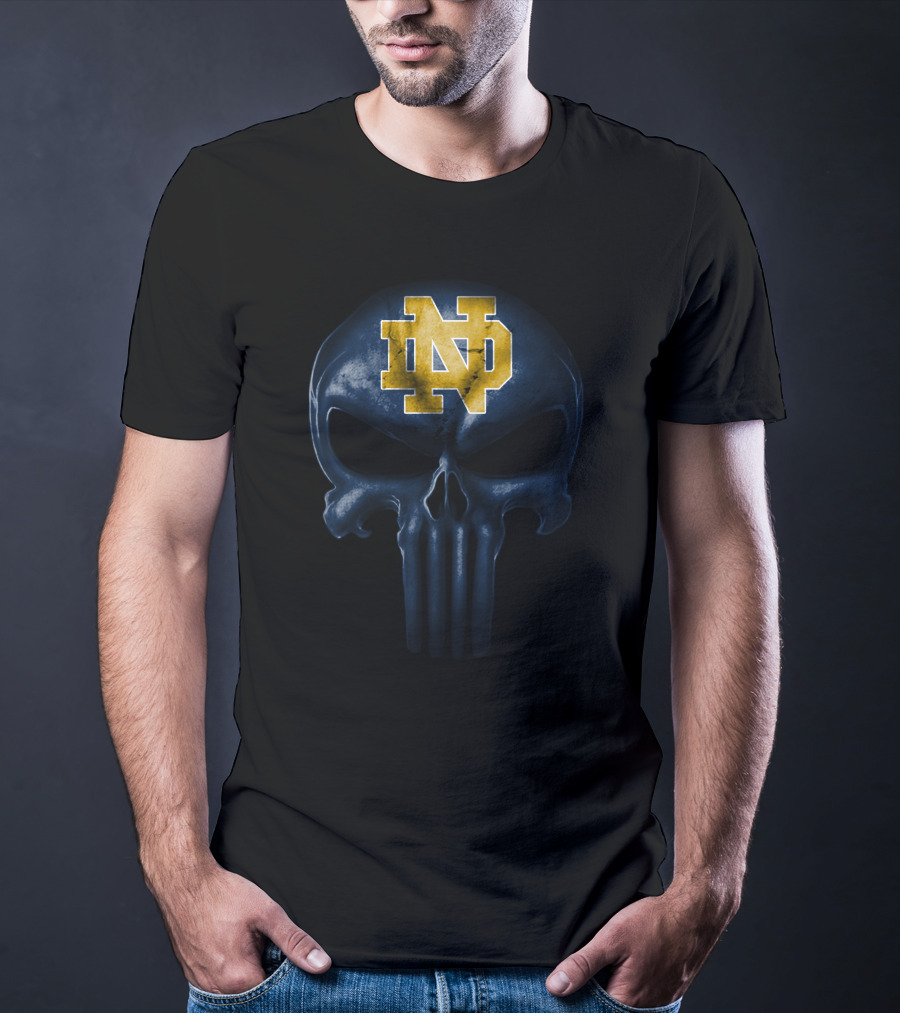 Notre Dame Fighting Irish Skull Design Nd Logo Blue And Gold T-Shirt