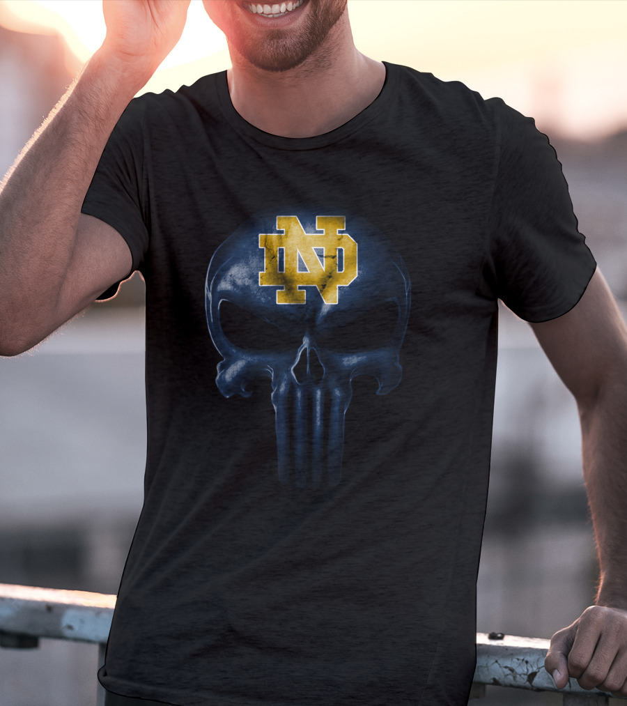 Notre Dame Fighting Irish Skull Design Nd Logo Blue And Gold T-Shirt