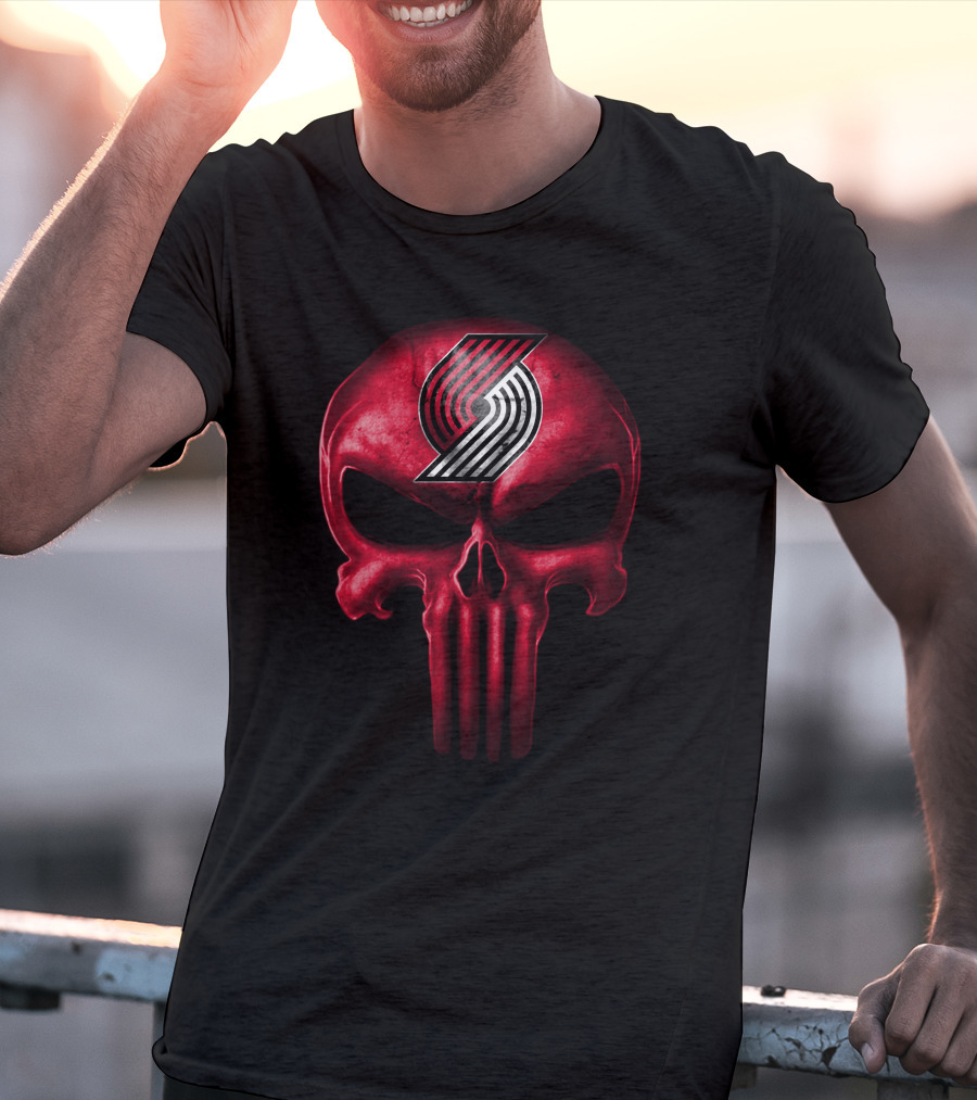 Portland Trail Blazers Skull Logo Punisher Style T-Shirt