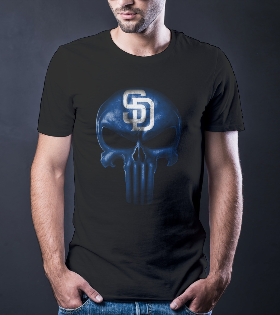 San Diego Padres Blue Skull Monogram T-Shirt