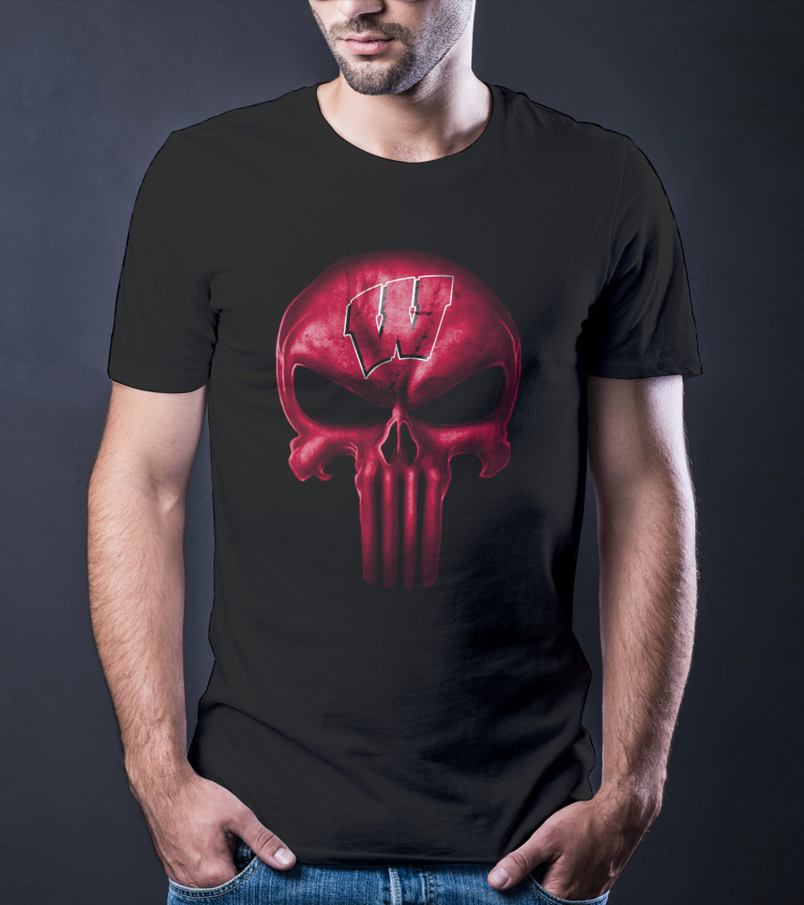 Wisconsin Badgers Punisher Skull T-Shirt