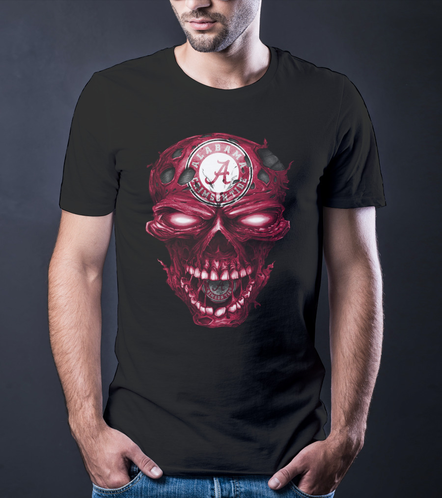 Alabama Crimson Tide Skull Crimson A Logo Dark Intense T-Shirt