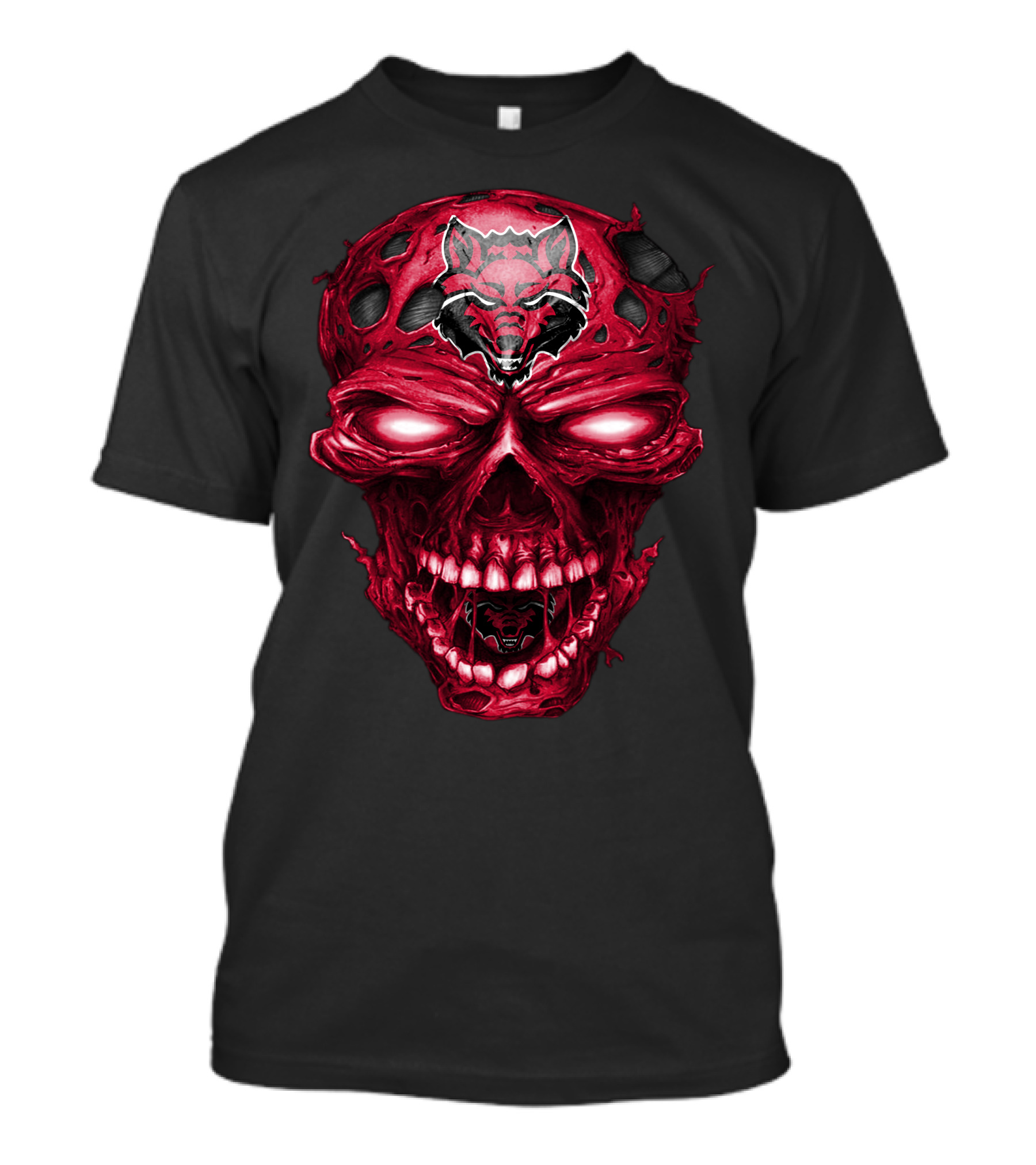 Arkansas State Red Wolves Skull Distressed Red T-Shirt