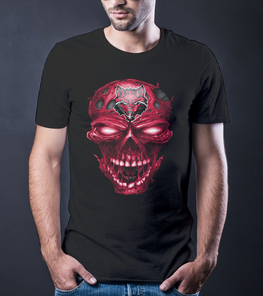 Arkansas State Red Wolves Skull Distressed Red T-Shirt