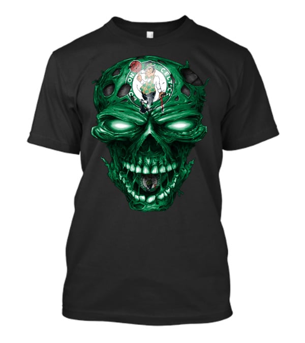 Boston Celtics Skull With Team Logo And Green Fire Eyes T-Shirt