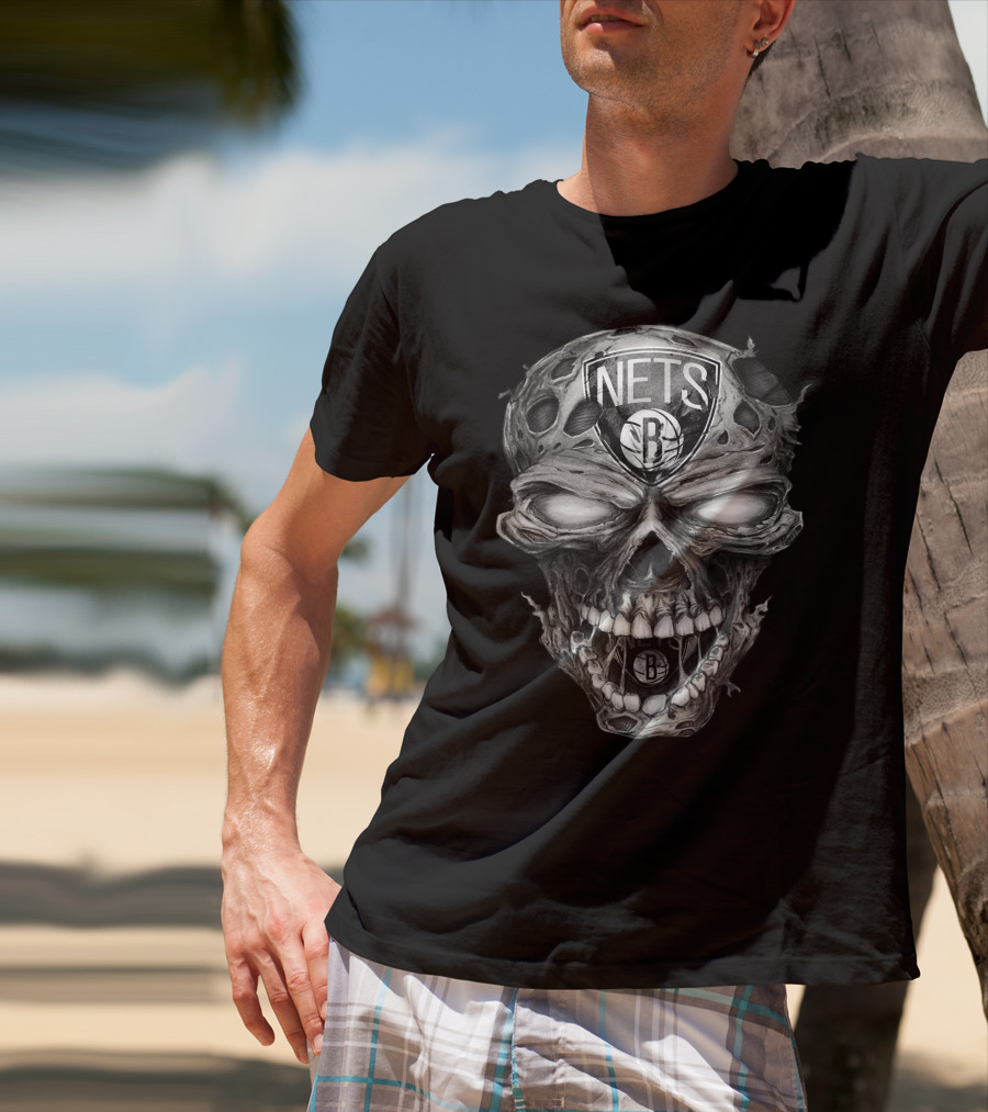 Brooklyn Nets Skull Logo With Dark And Edgy T-Shirt
