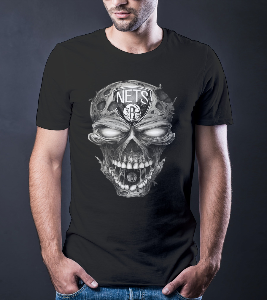 Brooklyn Nets Skull Logo With Dark And Edgy T-Shirt