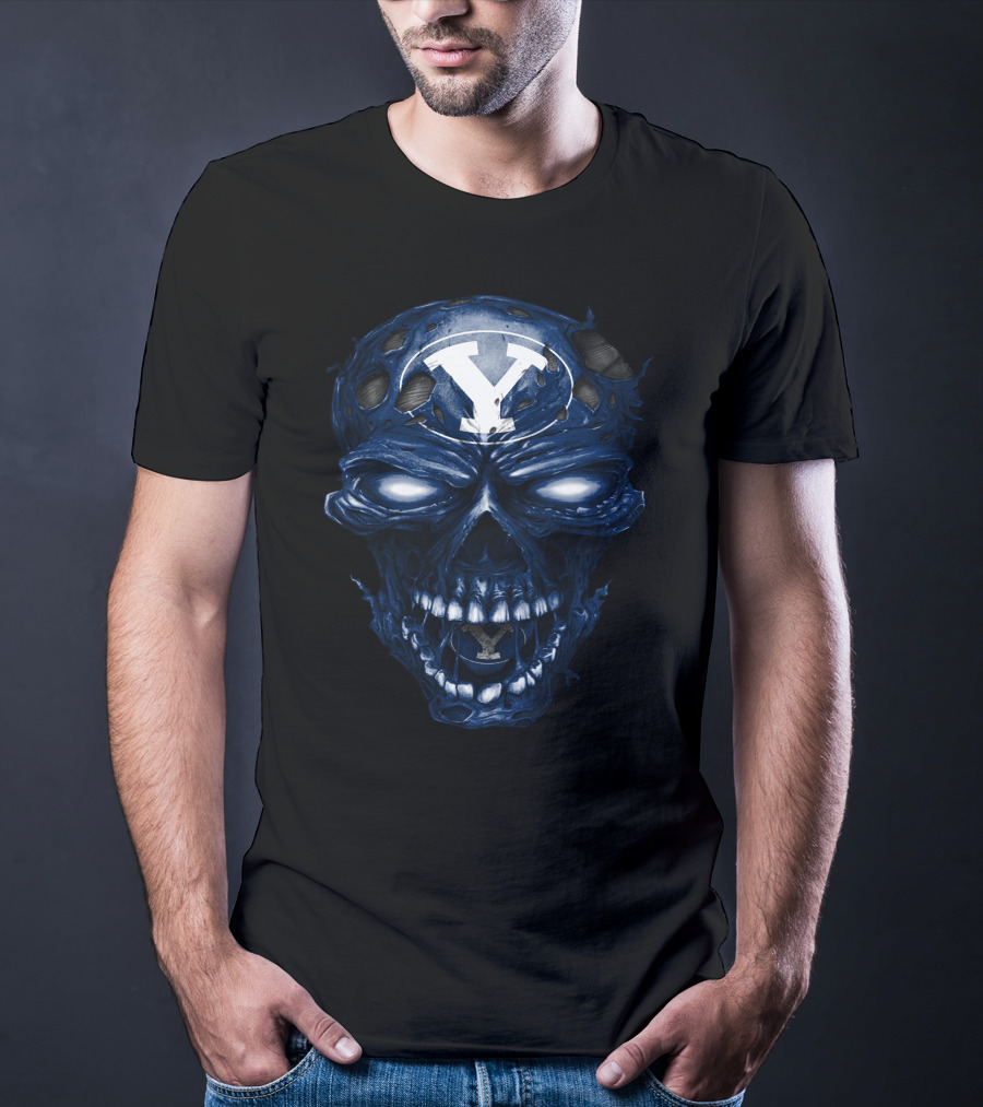 Byu Cougars Skull Football T-Shirt