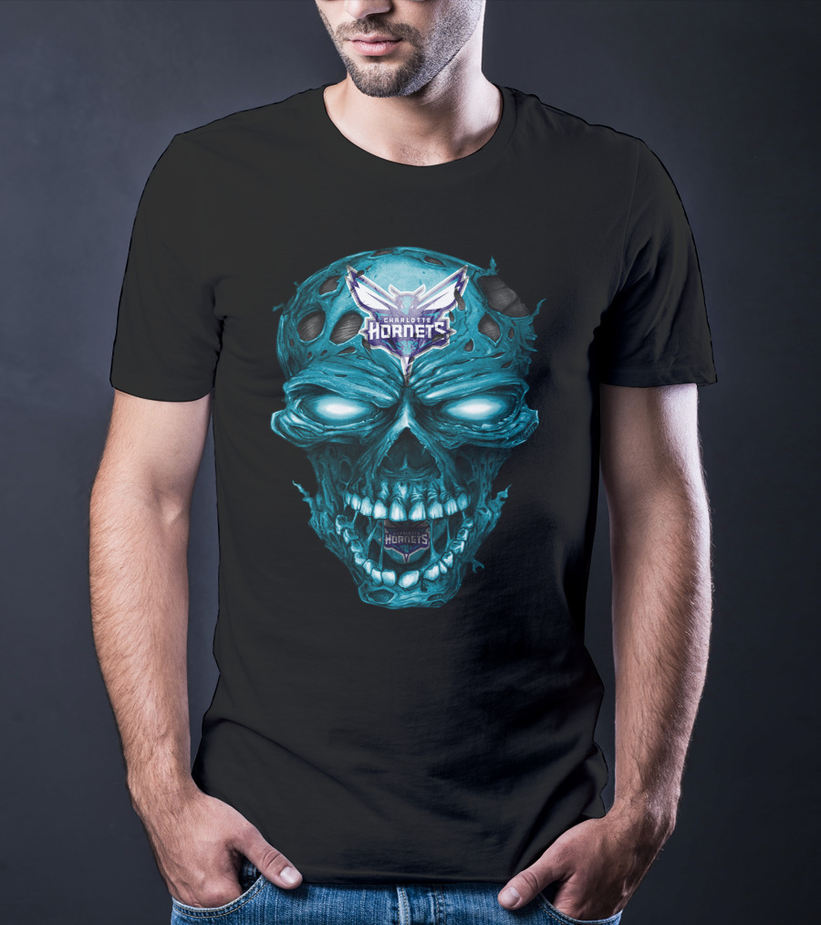 Charlotte Hornets Skull Logo Creepy Blue T-Shirt
