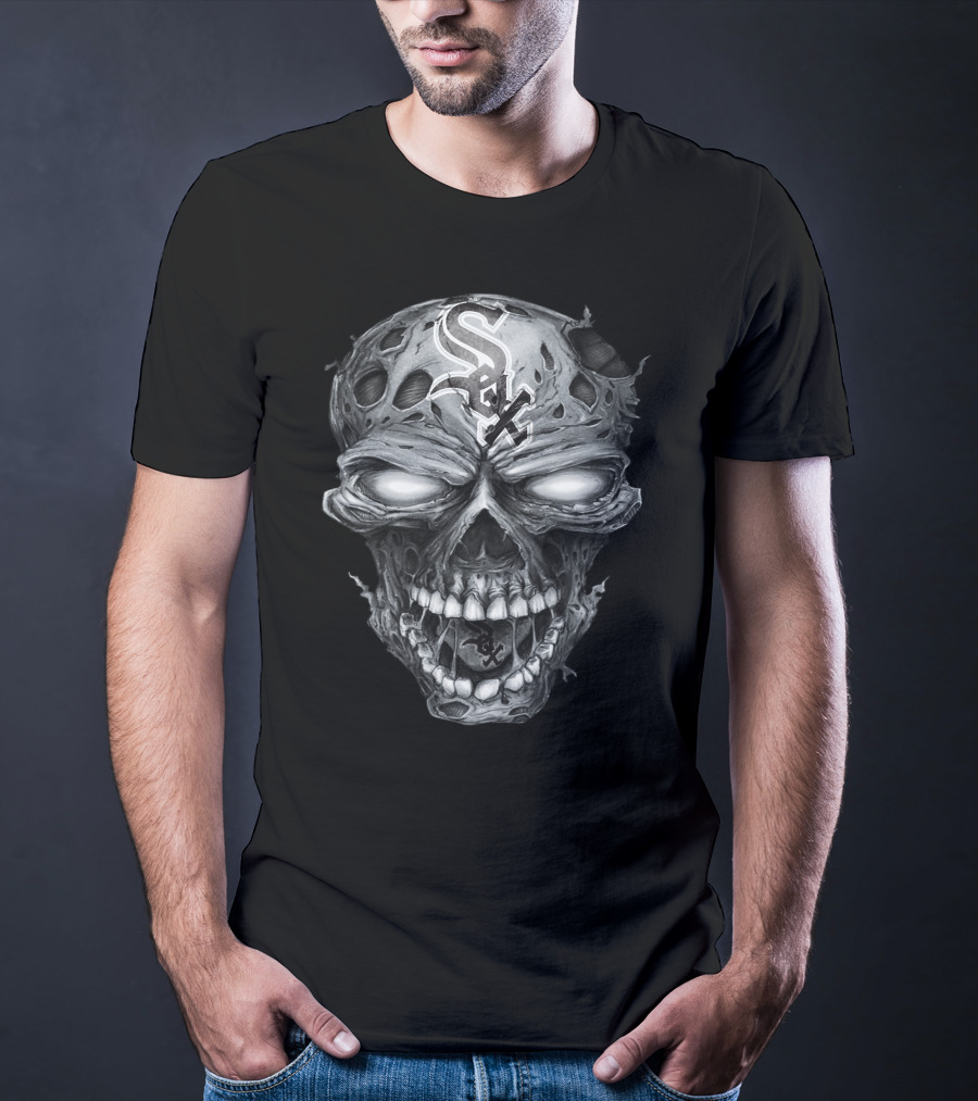 Chicago White Sox Skull With Team Logo And Hollow Eyes T-Shirt