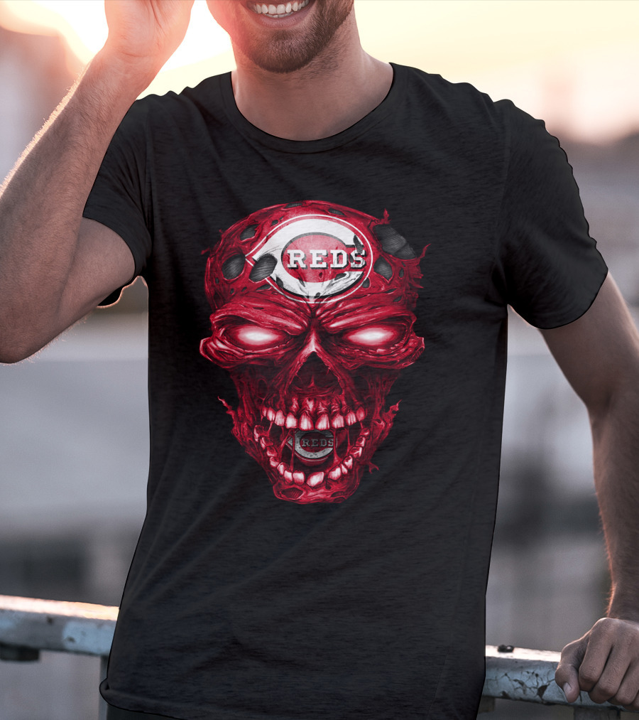 Cincinnati Reds Skull Iconic Logo Imagery With Reds T-Shirt