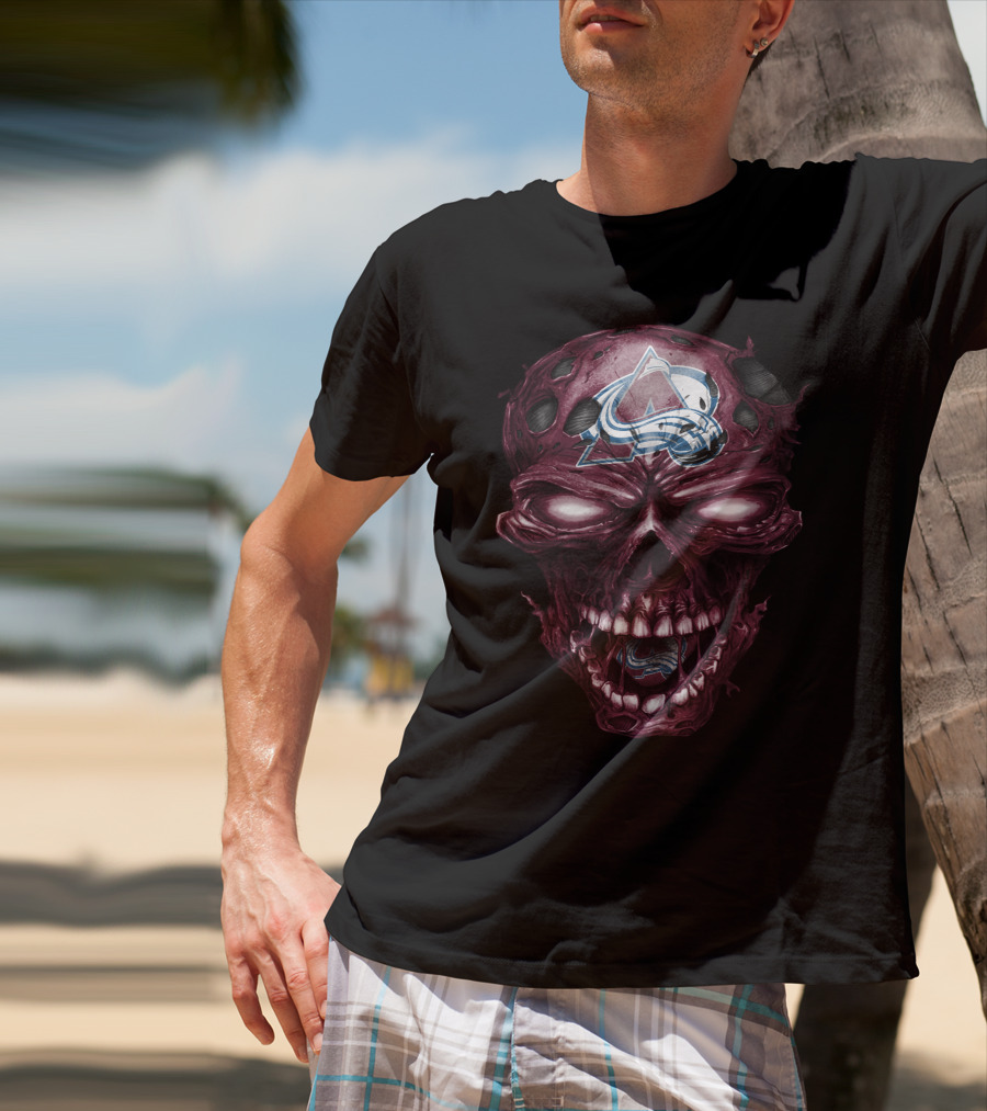 Colorado Avalanche Skull With Sports Logo Elements T-Shirt