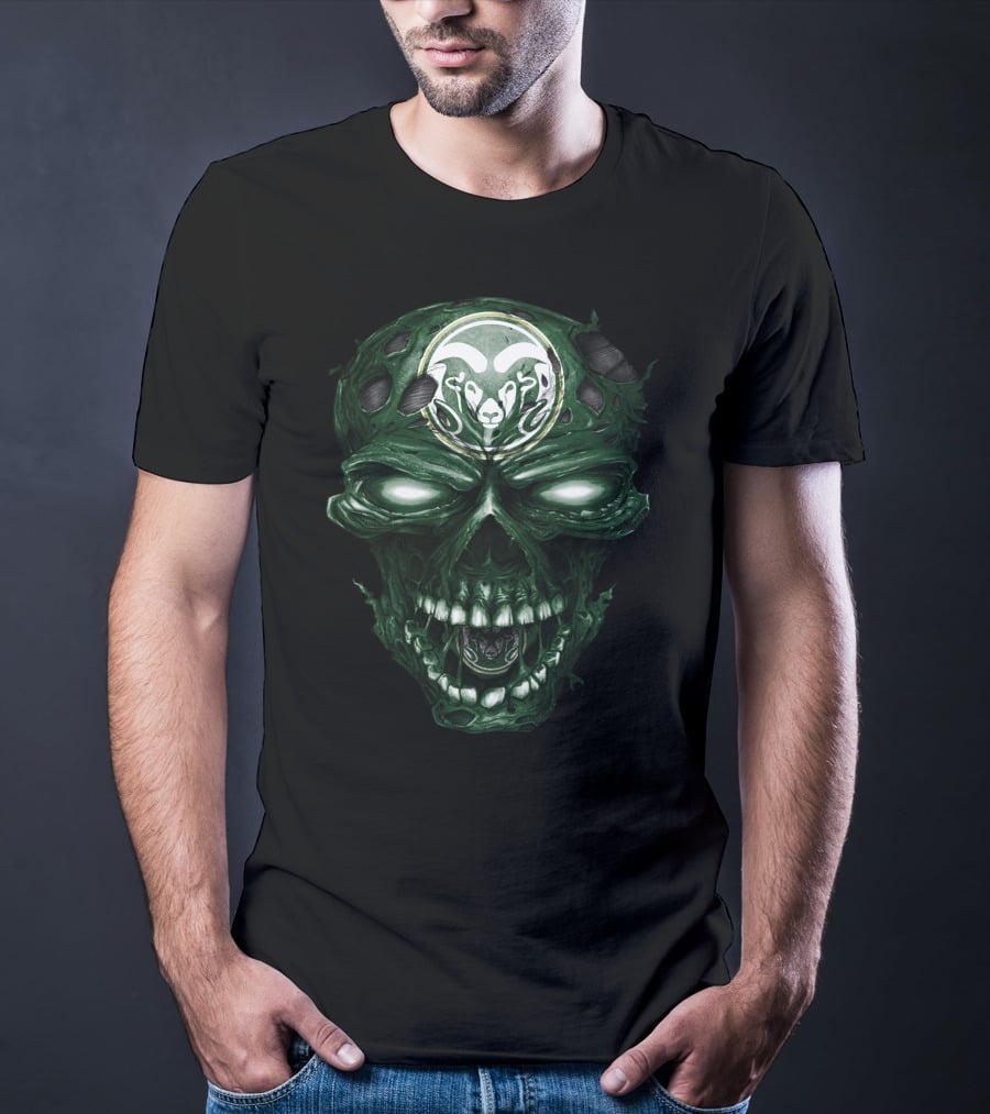 Colorado State Rams Skull Dark Green Flesh T-Shirt