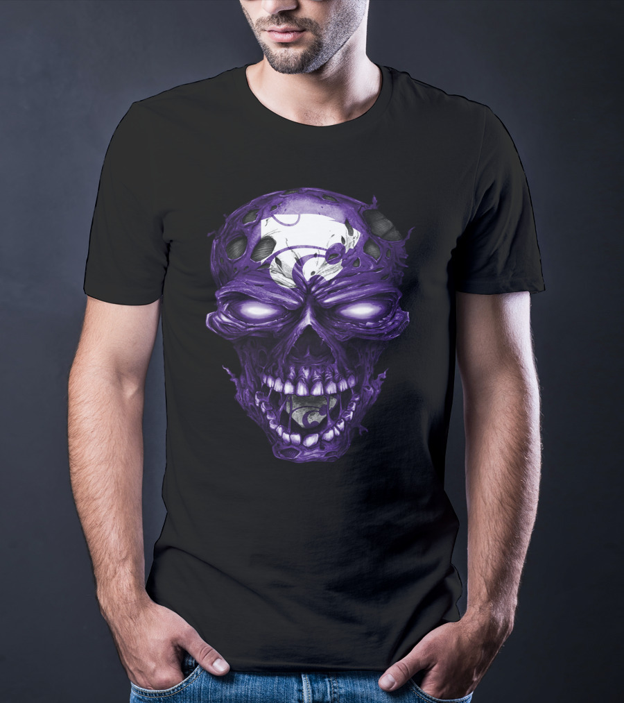 Kansas State Wildcats Purple Skull With Team T-Shirt
