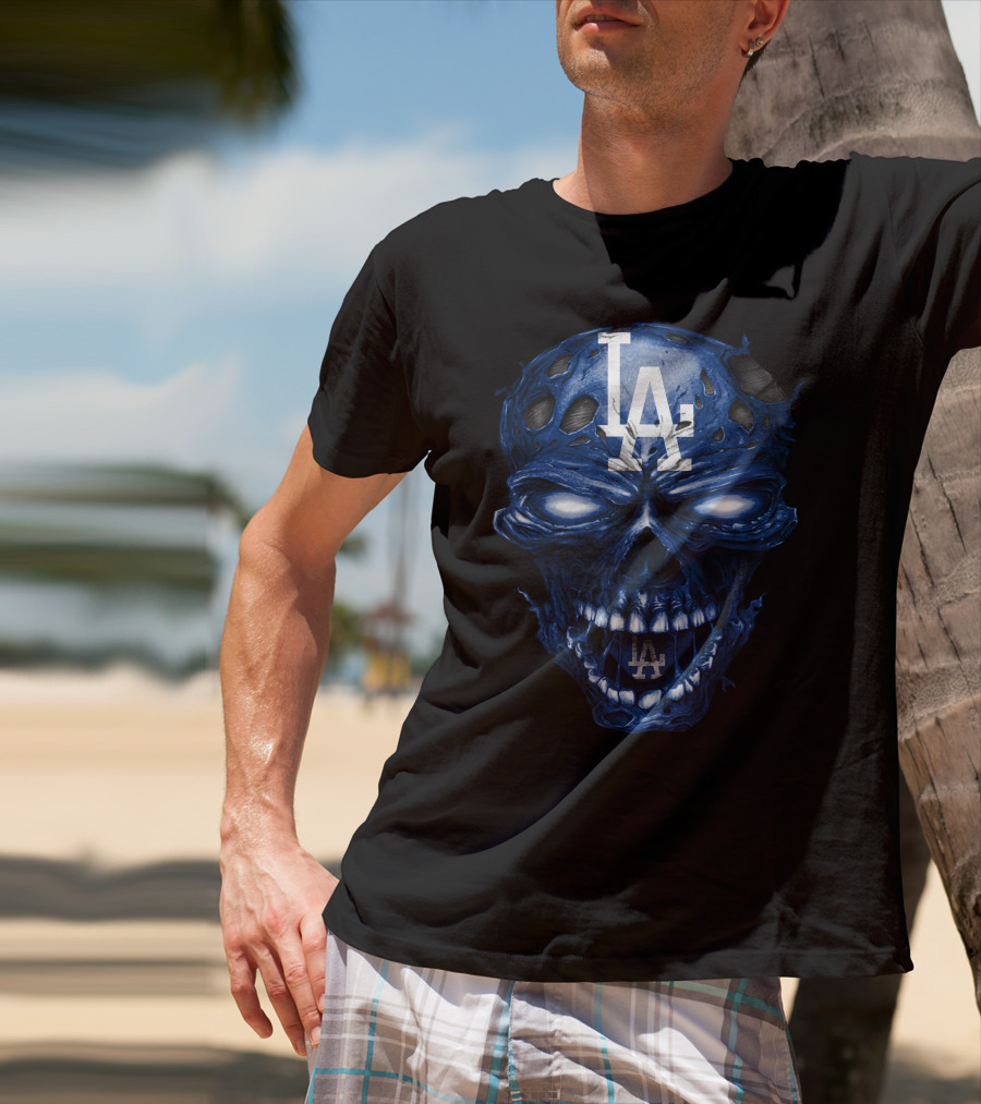 Los Angeles Dodgers Skull With La Logo And Blue Details T-Shirt