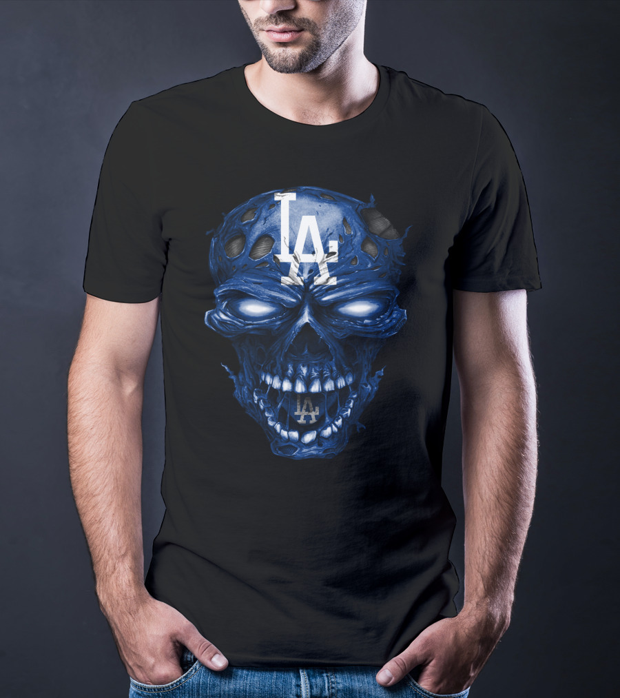 Los Angeles Dodgers Skull With La Logo And Blue Details T-Shirt