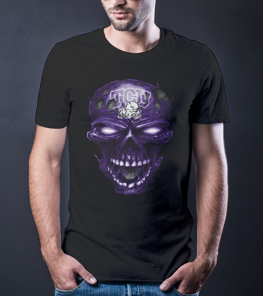 Tcu Horned Frogs Skull Purple Head With Frog And Bold Tcu T-Shirt