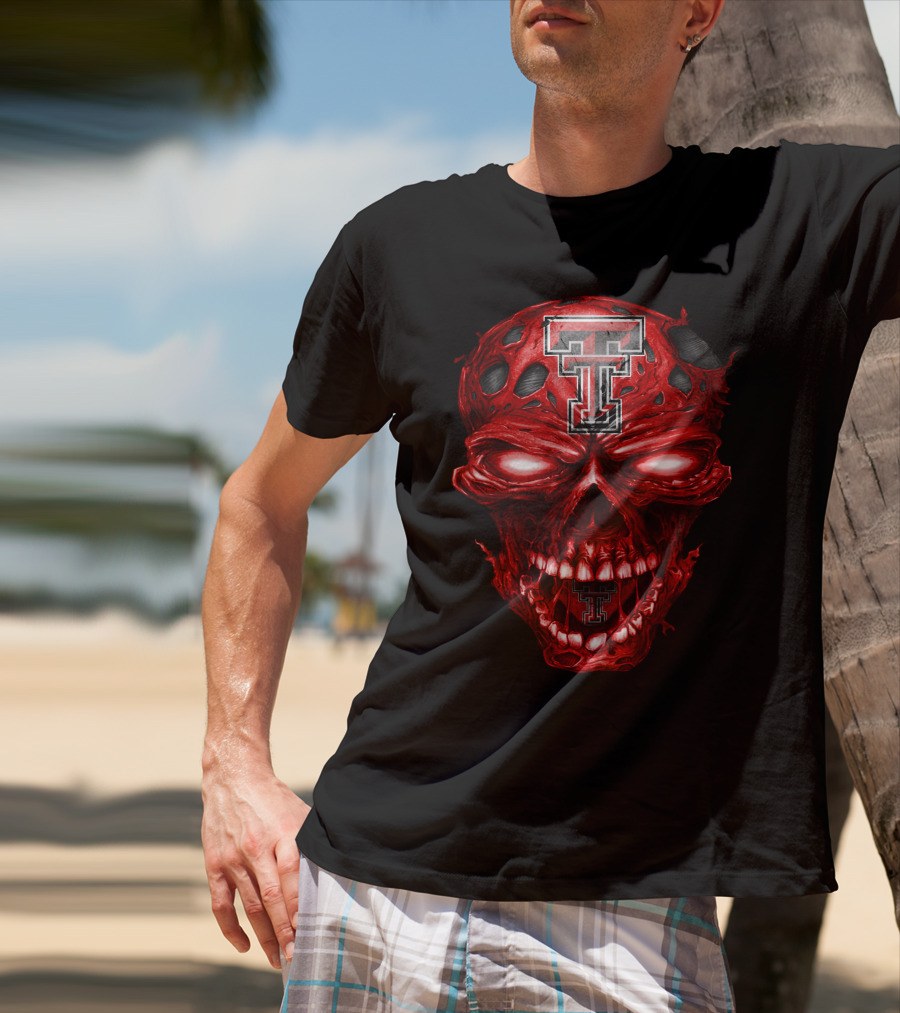 Texas Tech Red Raiders Tt Logo Red Skull T-Shirt