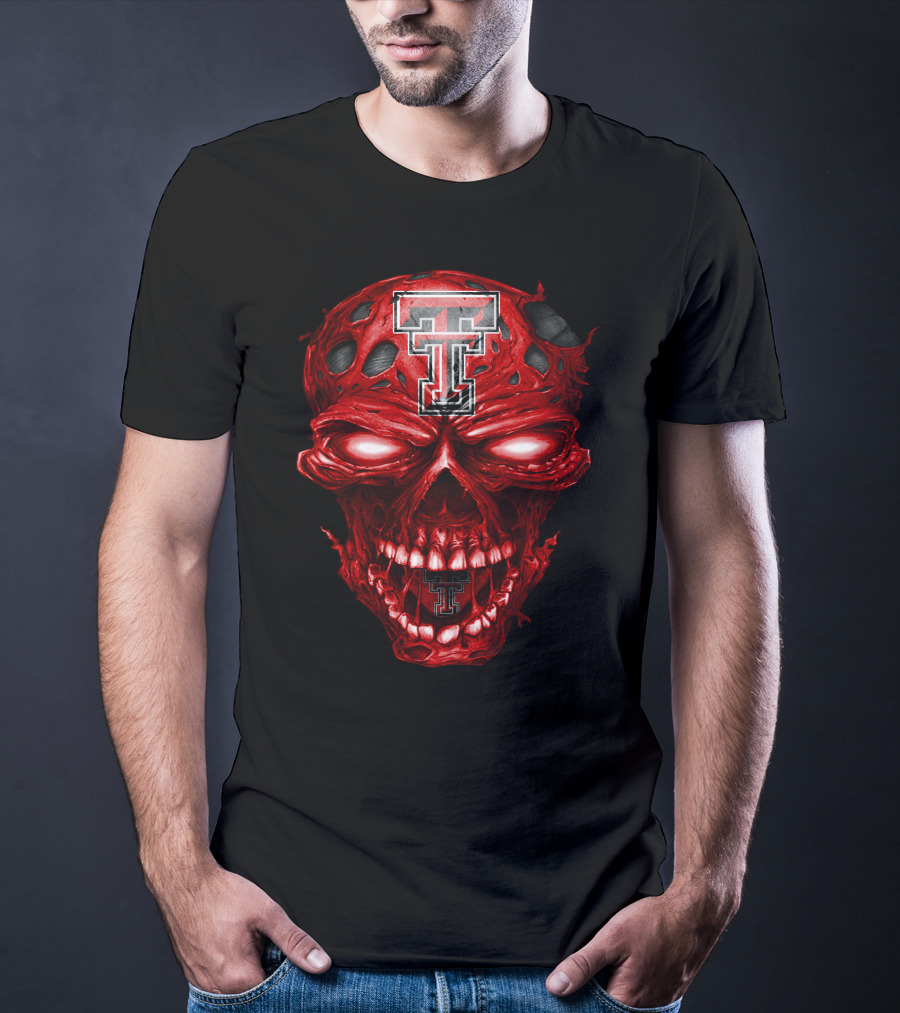 Texas Tech Red Raiders Tt Logo Red Skull T-Shirt