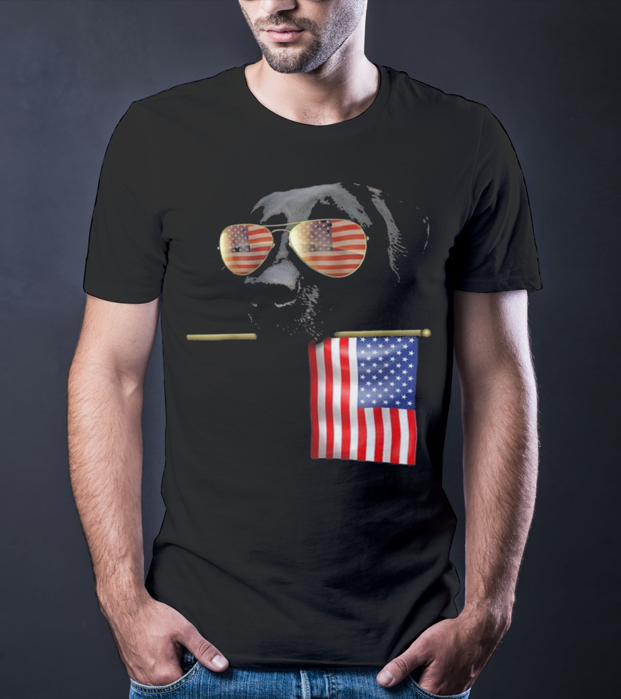 Patriotic Labrador With American Flag Shades Fourth Of July T-Shirt