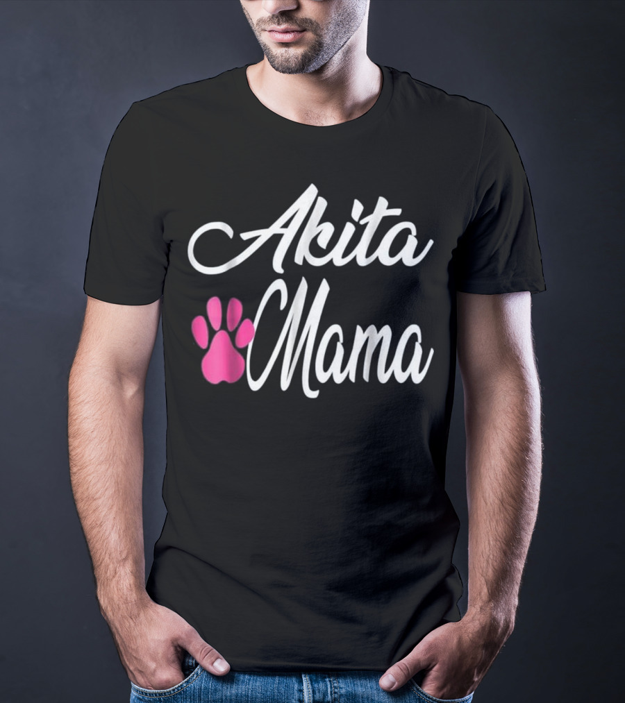 Akita Dog Mom Mama Women Wife Girlf Paw Prints T-Shirt