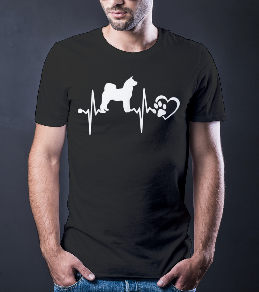 Akita Inu Dog Heartbeat With Paw Heart T-Shirt