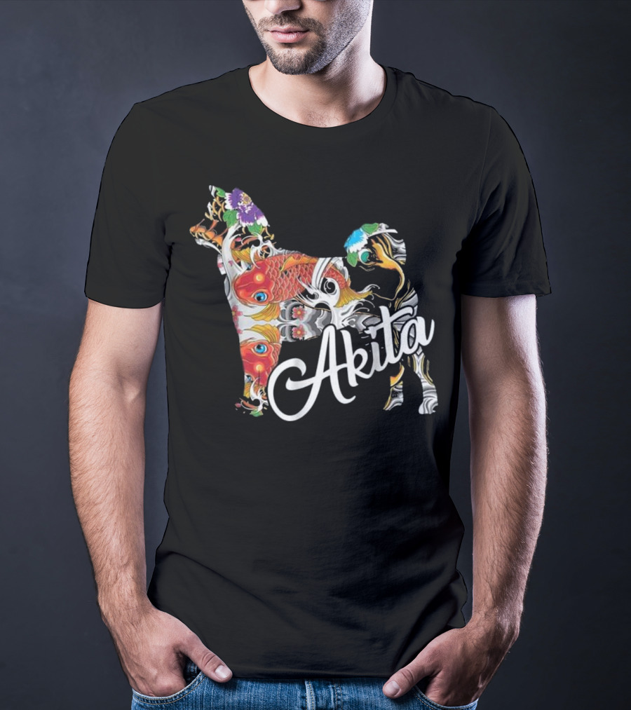 Akita Love Akita Colorful Fish Floral T-Shirt