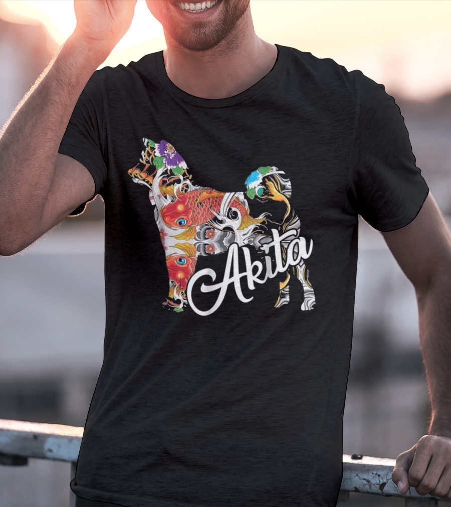 Akita Love Akita Colorful Fish Floral T-Shirt