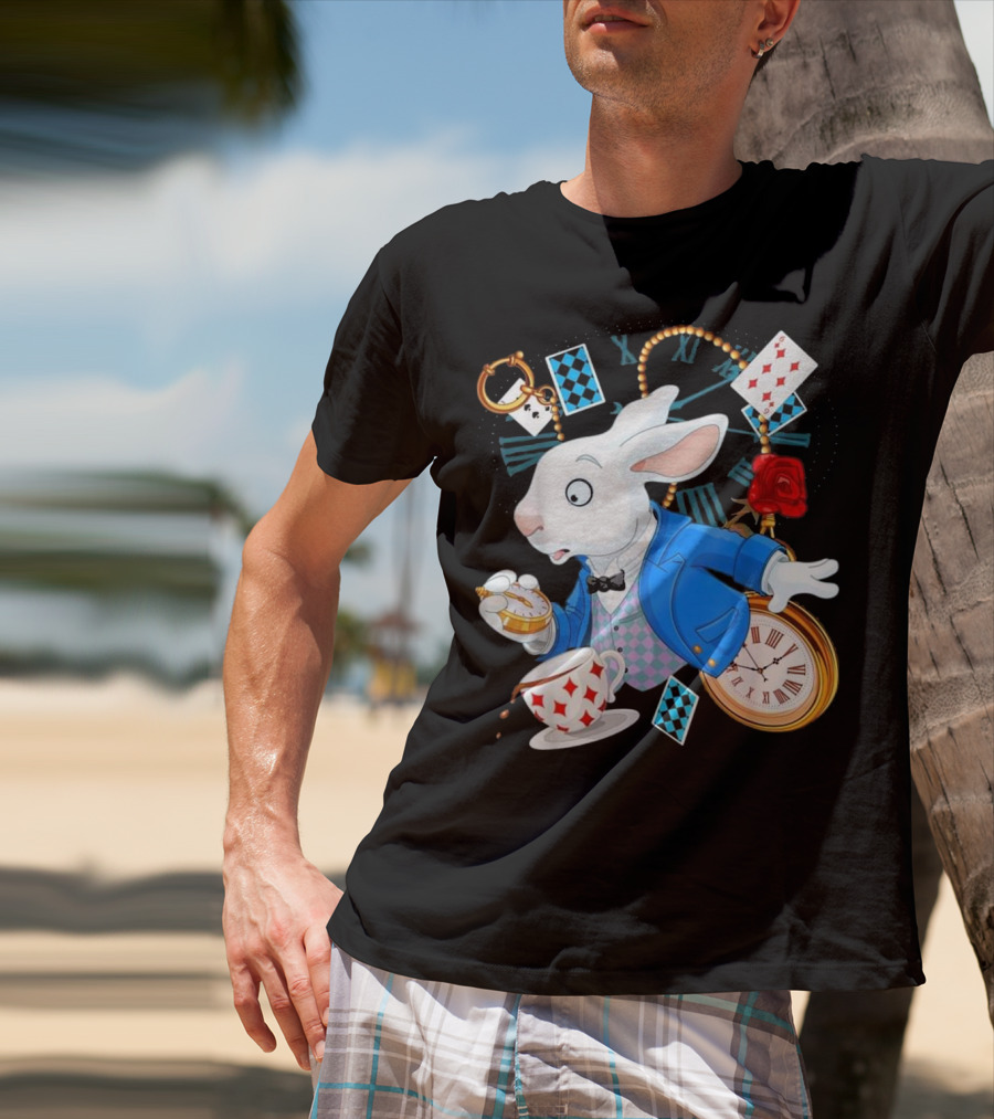 Alice In Wonderland White Rabbit Teacup Pocket Watch Playing Cards Classic T-Shirt