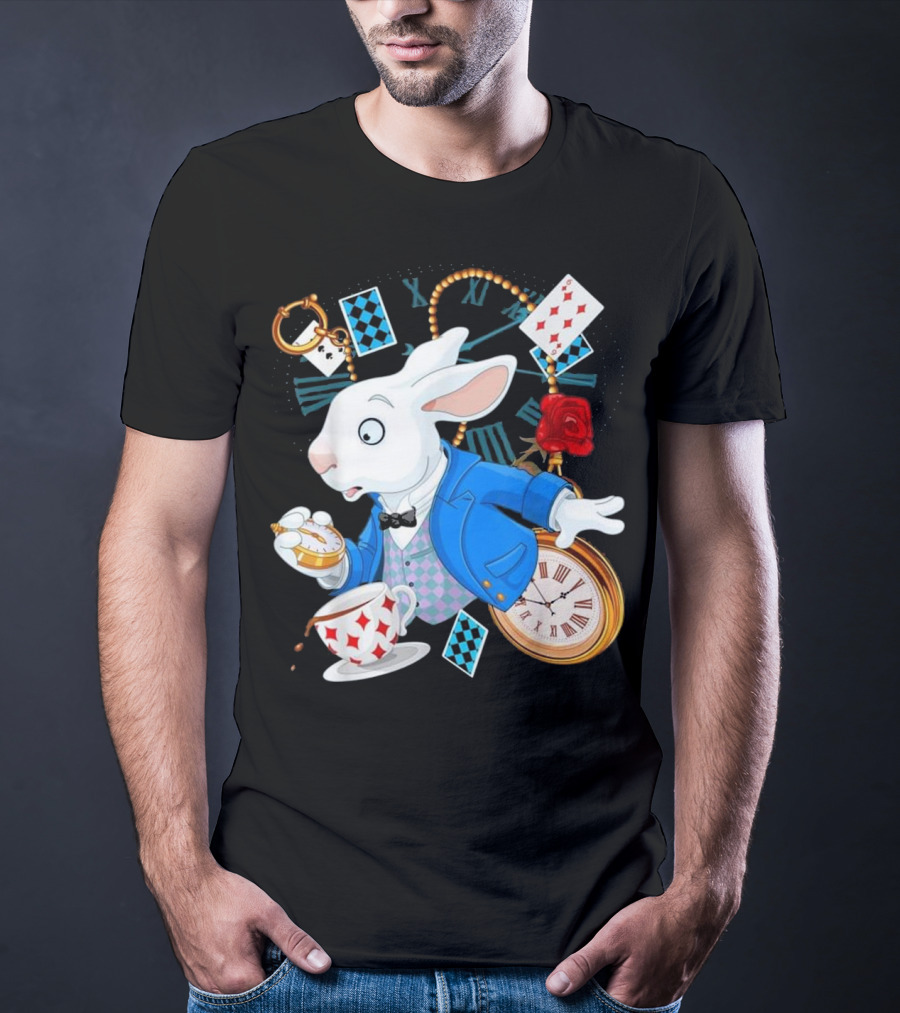 Alice In Wonderland White Rabbit Teacup Pocket Watch Playing Cards Classic T-Shirt