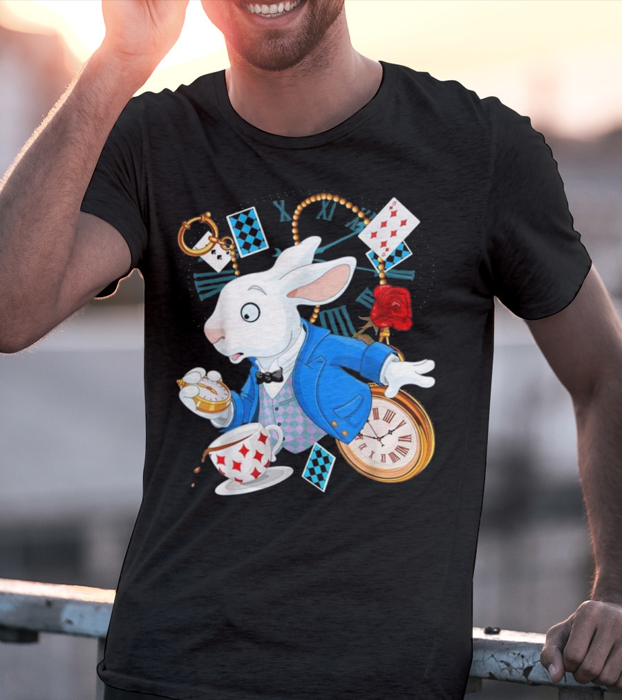 Alice In Wonderland White Rabbit Teacup Pocket Watch Playing Cards Classic T-Shirt