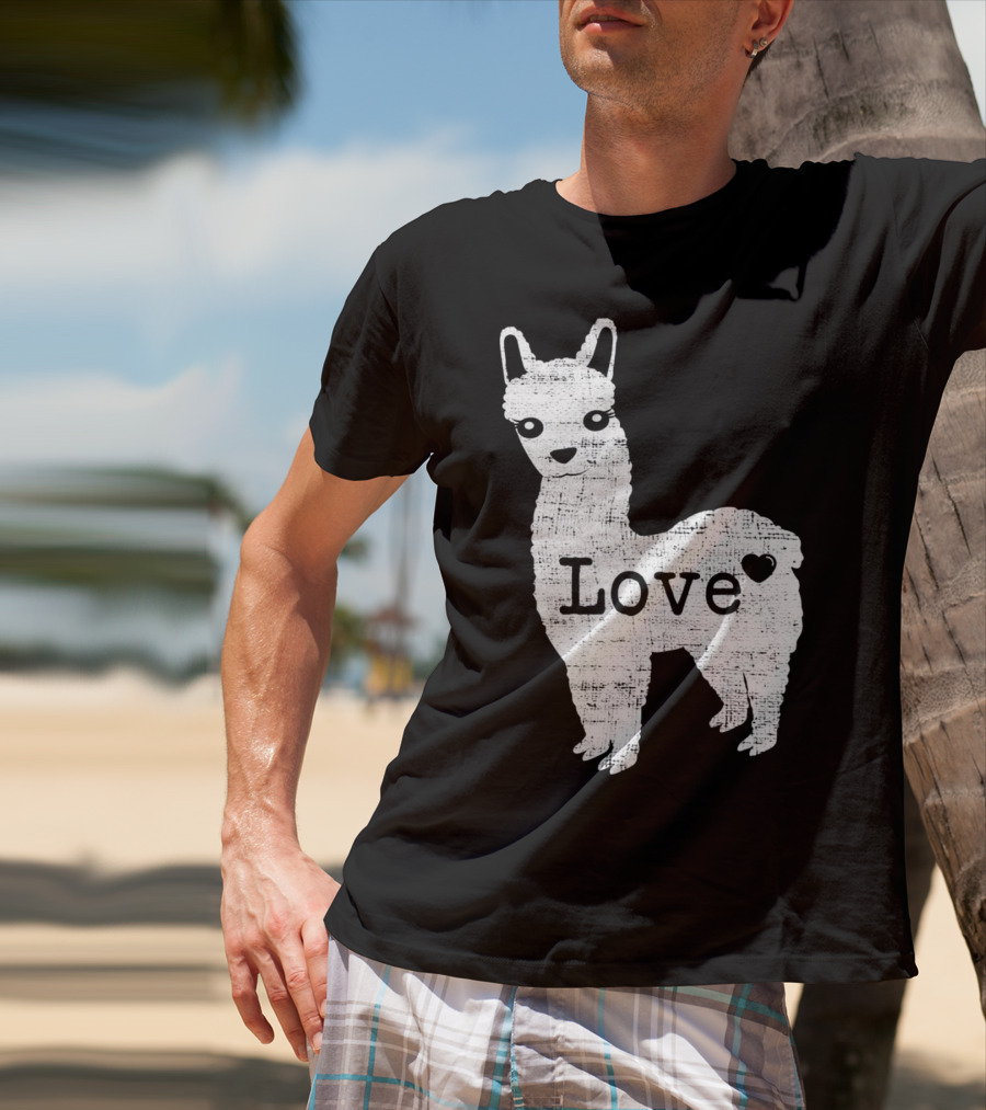 Llama Love Distressed Heart Design With Alpaca T-Shirt