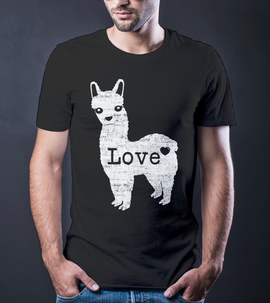 Llama Love Distressed Heart Design With Alpaca T-Shirt