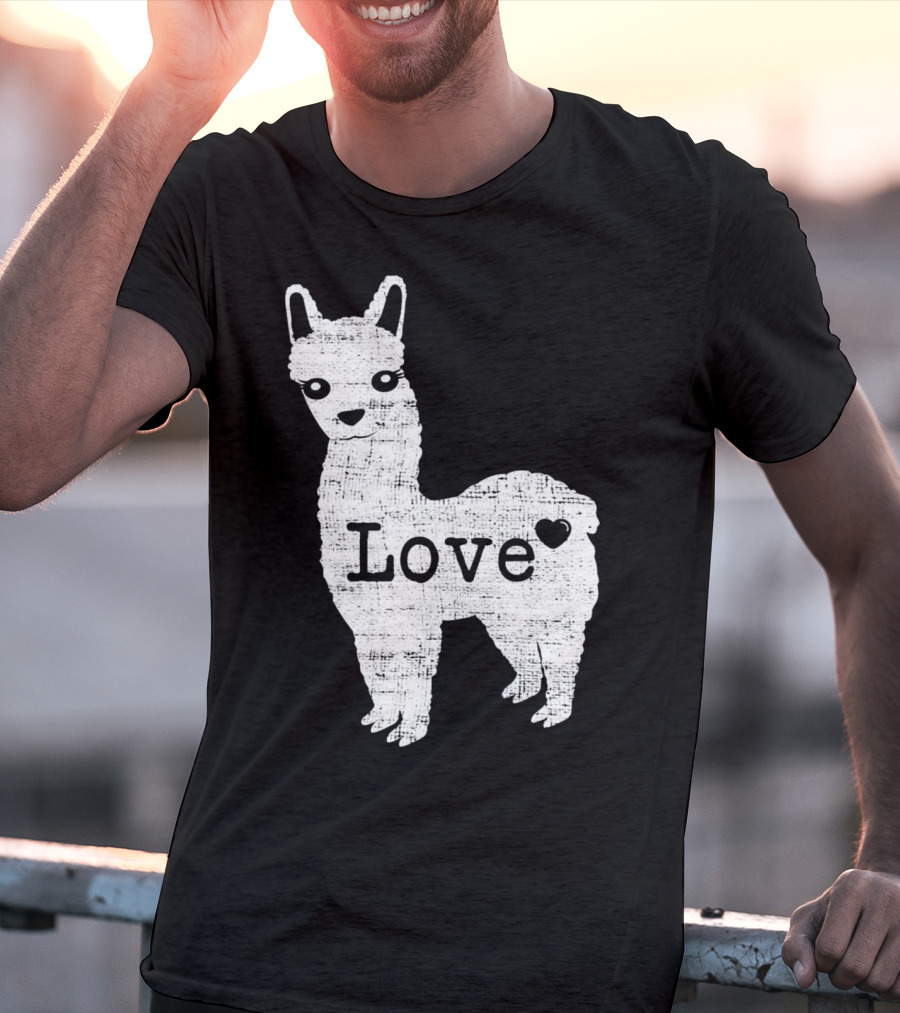 Llama Love Distressed Heart Design With Alpaca T-Shirt