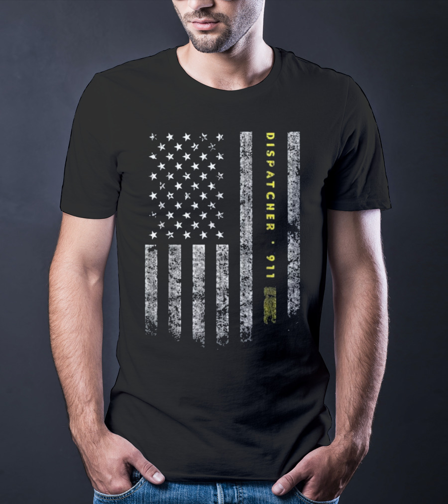 American Flag Dispatcher 911 Gold Line T-Shirt