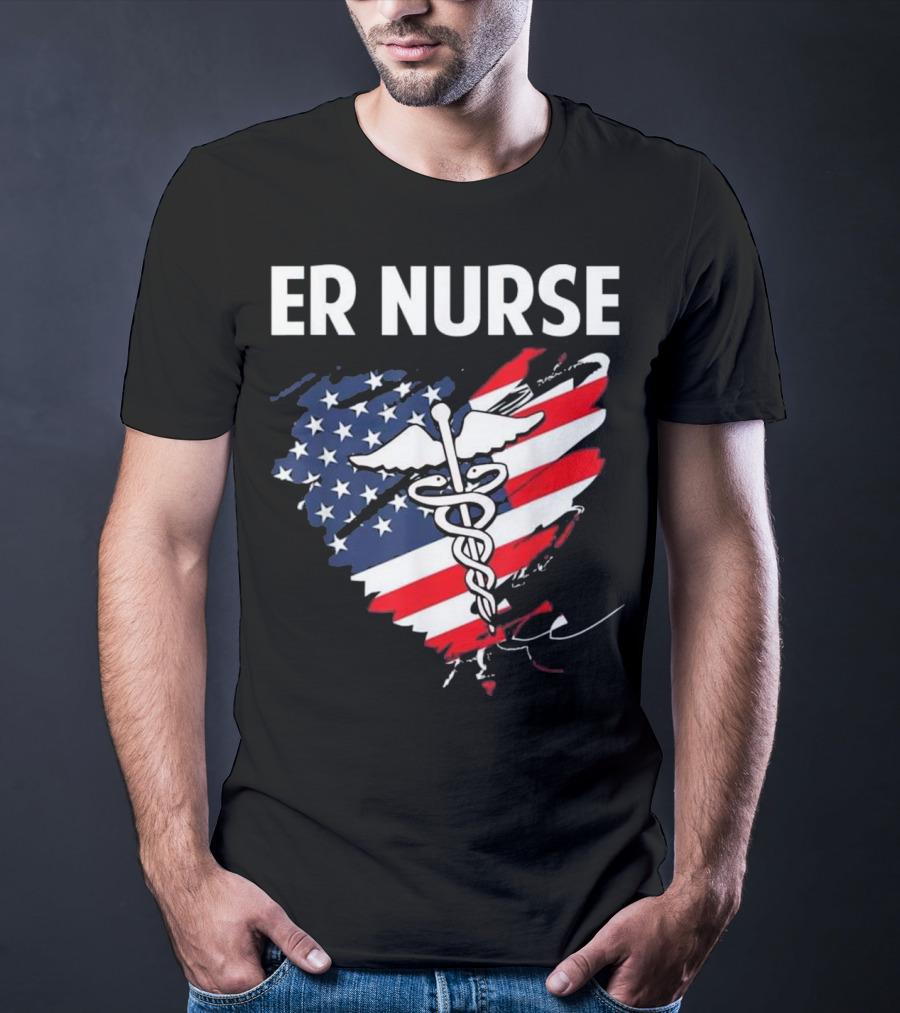 ER Nurse American Flag Caduceus Medical T-Shirt
