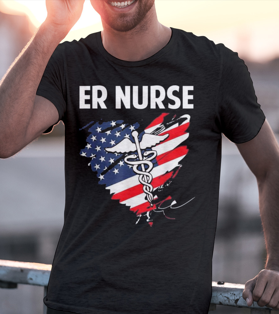 ER Nurse American Flag Caduceus Medical T-Shirt