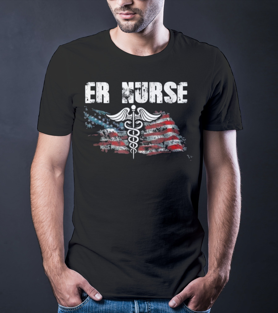 American Flag ER Nurse Caduceus T-Shirt